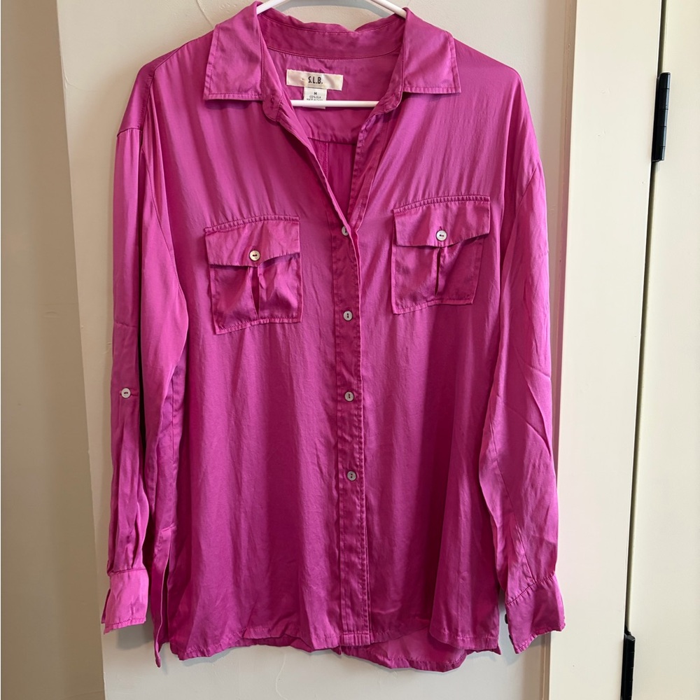 SLB Fuchsia Silk Blouse 100% silk button down